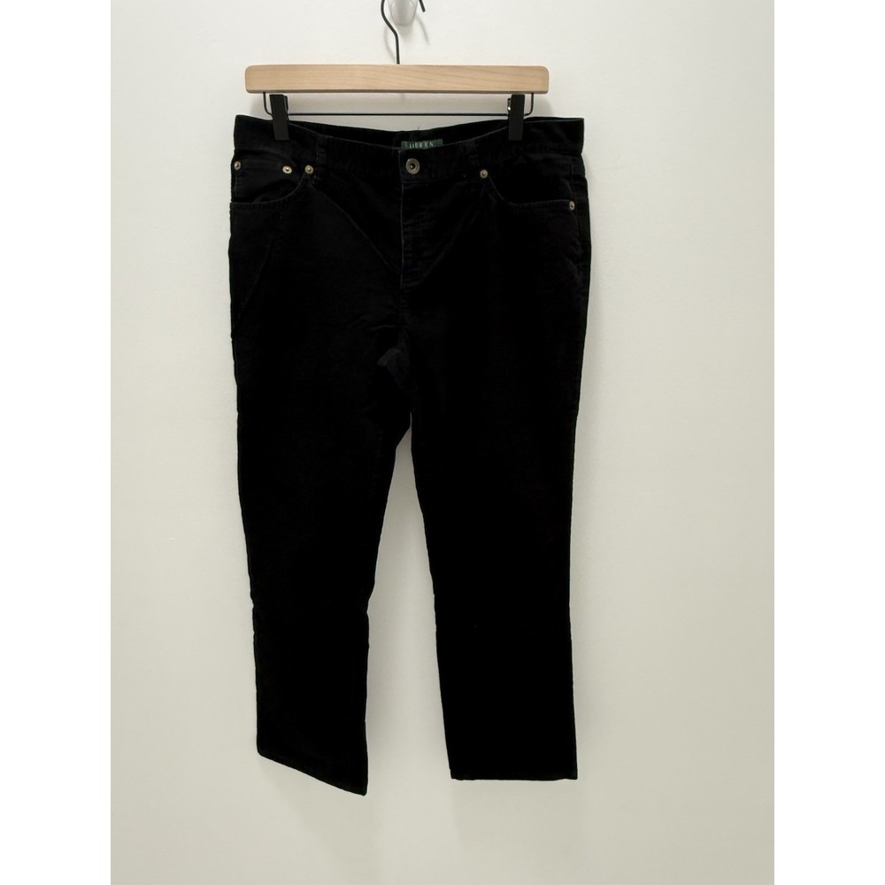 Lauren Ralph Lauren Women's Corduroy Pants Size 10 Black Stretch Straight Leg